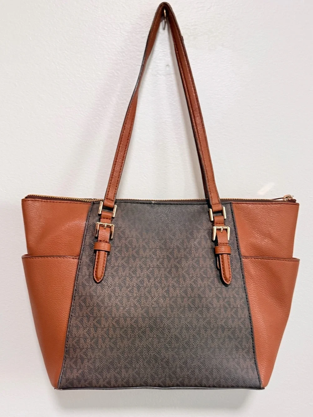 Michael Kors Brown & Caramel Logo Shoulder Tote